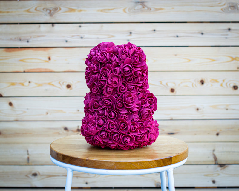 Dark Red Luxury Rose Teddy Bear Handmade Gift Box - RoseGift.co.uk