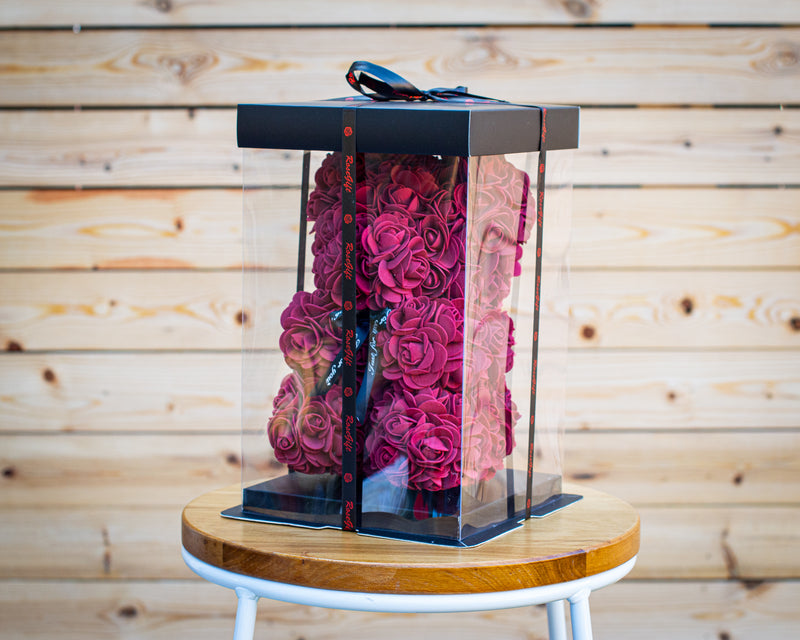 Dark Red Luxury Rose Teddy Bear Handmade Gift Box