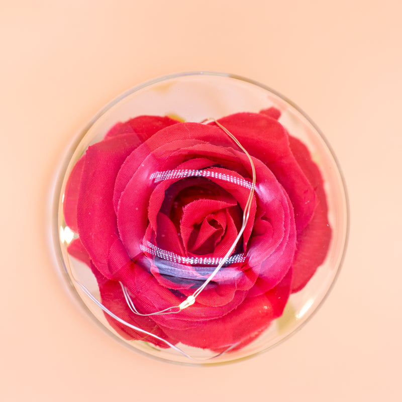 Red Rose in Glass Luxury with Lights - RoseGift.co.uk