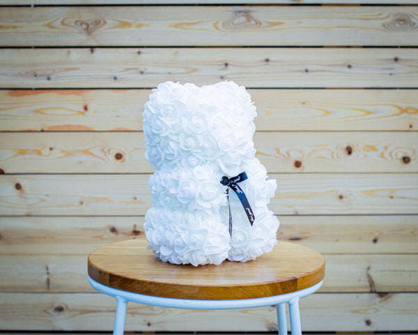 White Luxury Rose Teddy Bear Handmade Gift Box - RoseGift.co.uk