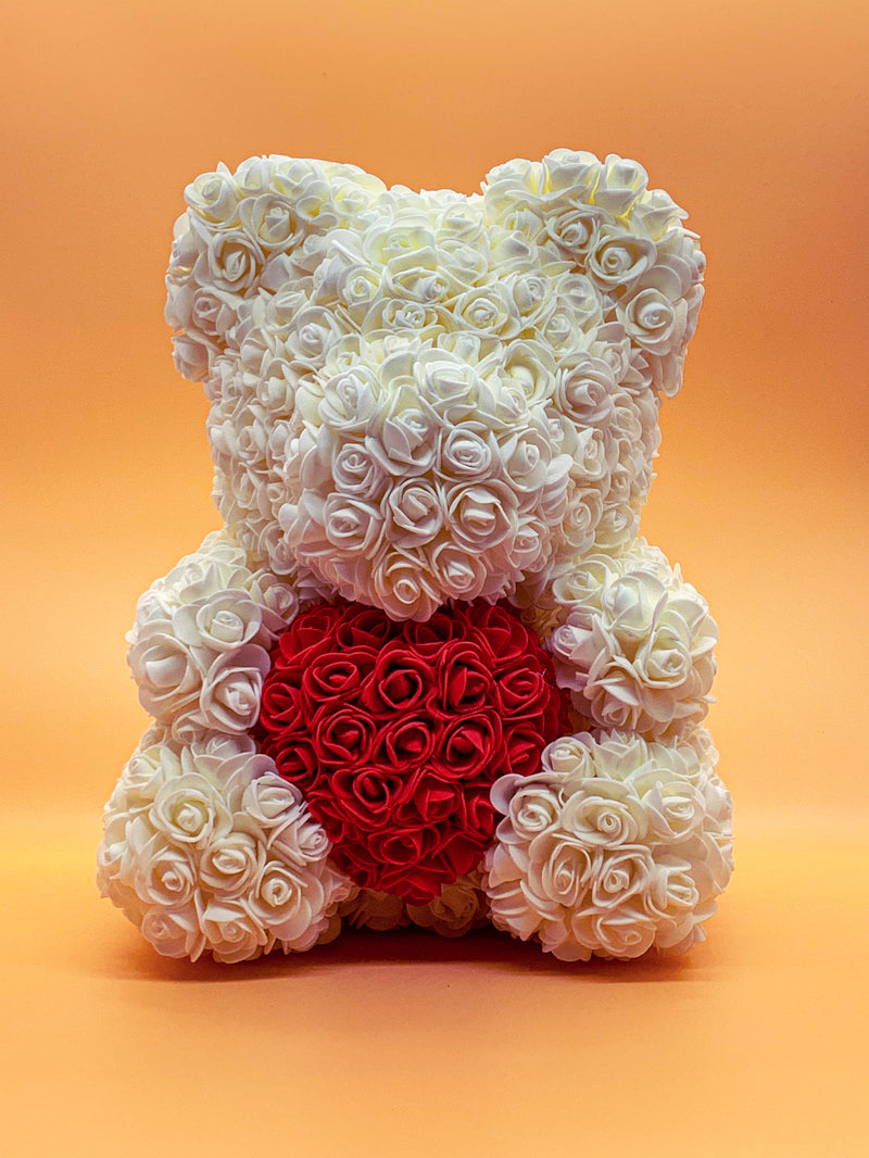 White BIG Luxury Rose Bear Handmade Red Heart - RoseGift.co.uk