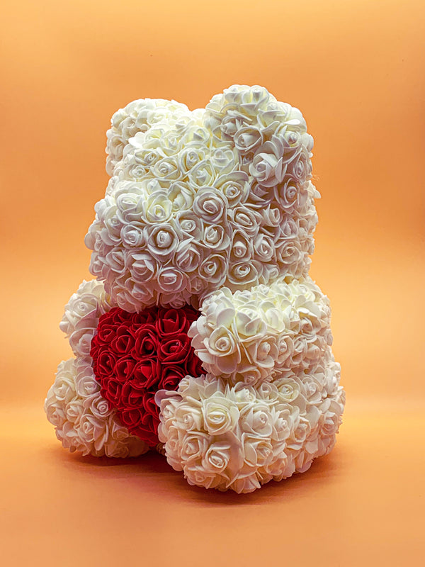 White BIG Luxury Rose Bear Handmade Red Heart - RoseGift.co.uk